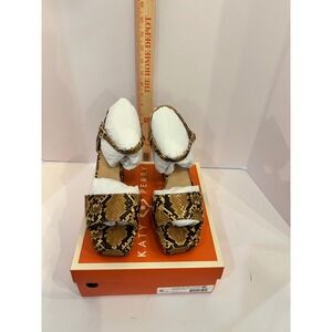 Katy Perry Square Open Sandal Smooth Snake Embossed Brown Multi Heel 9.5M New